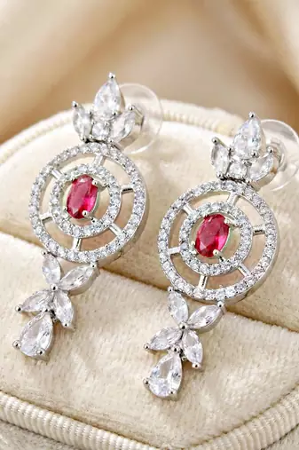 Silver ruby red ad necklace set with earrings for office party wedding