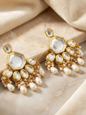 18 kt gold plated white kundan bridal & semi-bridal necklace set 5
