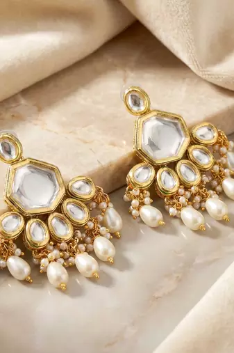 18 kt gold plated white kundan bridal & semi-bridal necklace set