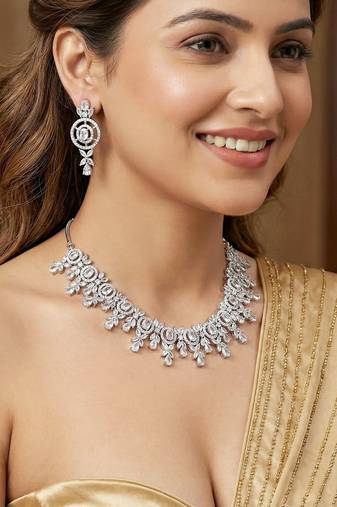 Silver white ad necklace set with earrings for office party wedding