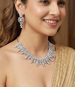Silver white ad necklace set with earrings for office party wedding