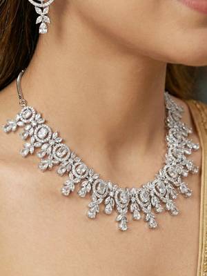 Silver white ad necklace set with earrings for office party wedding 2