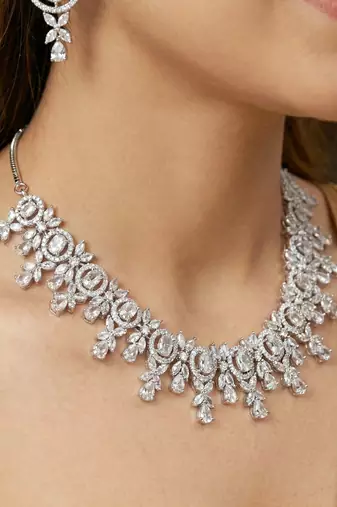 Silver white ad necklace set with earrings for office party wedding