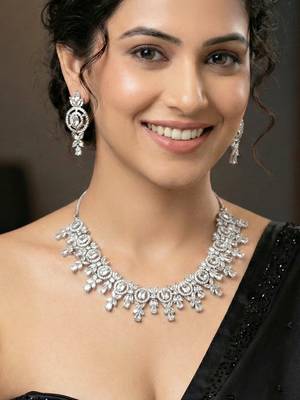 Silver white ad necklace set with earrings for office party wedding 3