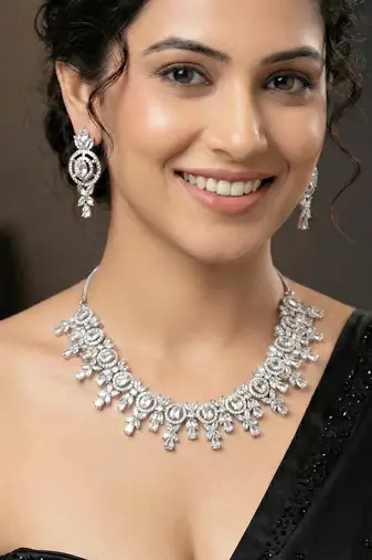 Silver white ad necklace set with earrings for office party wedding