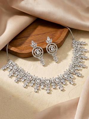 Silver white ad necklace set with earrings for office party wedding 4