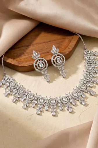 Silver white ad necklace set with earrings for office party wedding