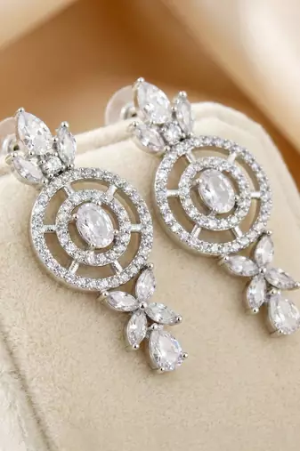 Silver white ad necklace set with earrings for office party wedding