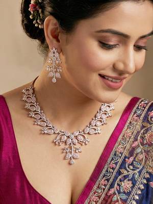 Silver pink ad necklace set with earrings for office party wedding 2