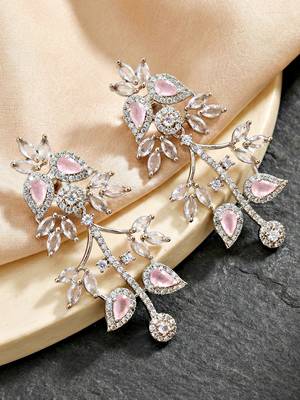 Silver pink ad necklace set with earrings for office party wedding 4