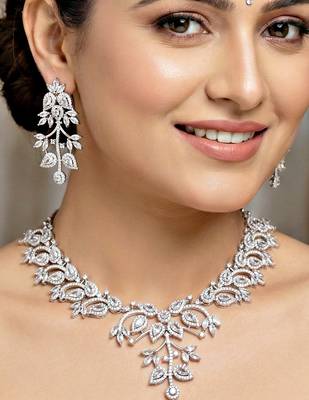 Silver white ad necklace set with earrings for office party wedding 1