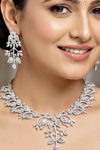 Silver white ad necklace set with earrings for office party wedding