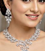 Silver white ad necklace set with earrings for office party wedding