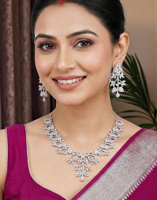 Silver white ad necklace set with earrings for office party wedding 2