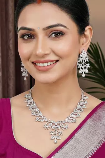 Silver white ad necklace set with earrings for office party wedding