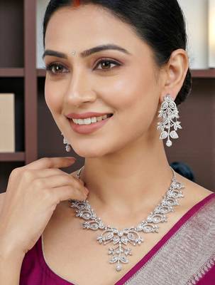 Silver white ad necklace set with earrings for office party wedding 3