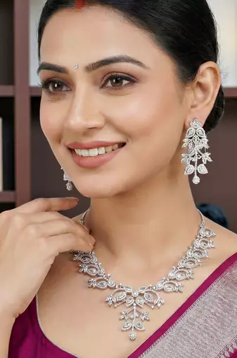Silver white ad necklace set with earrings for office party wedding