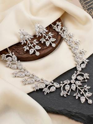 Silver white ad necklace set with earrings for office party wedding 4