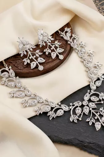 Silver white ad necklace set with earrings for office party wedding