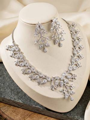 Silver white ad necklace set with earrings for office party wedding 5