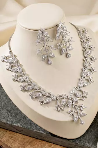 Silver white ad necklace set with earrings for office party wedding