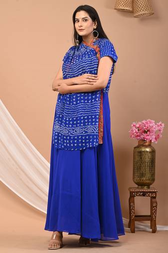 Blue bandhej georgette dress