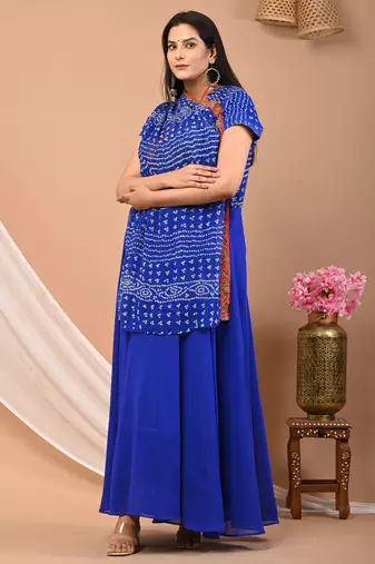 Blue bandhej georgette dress
