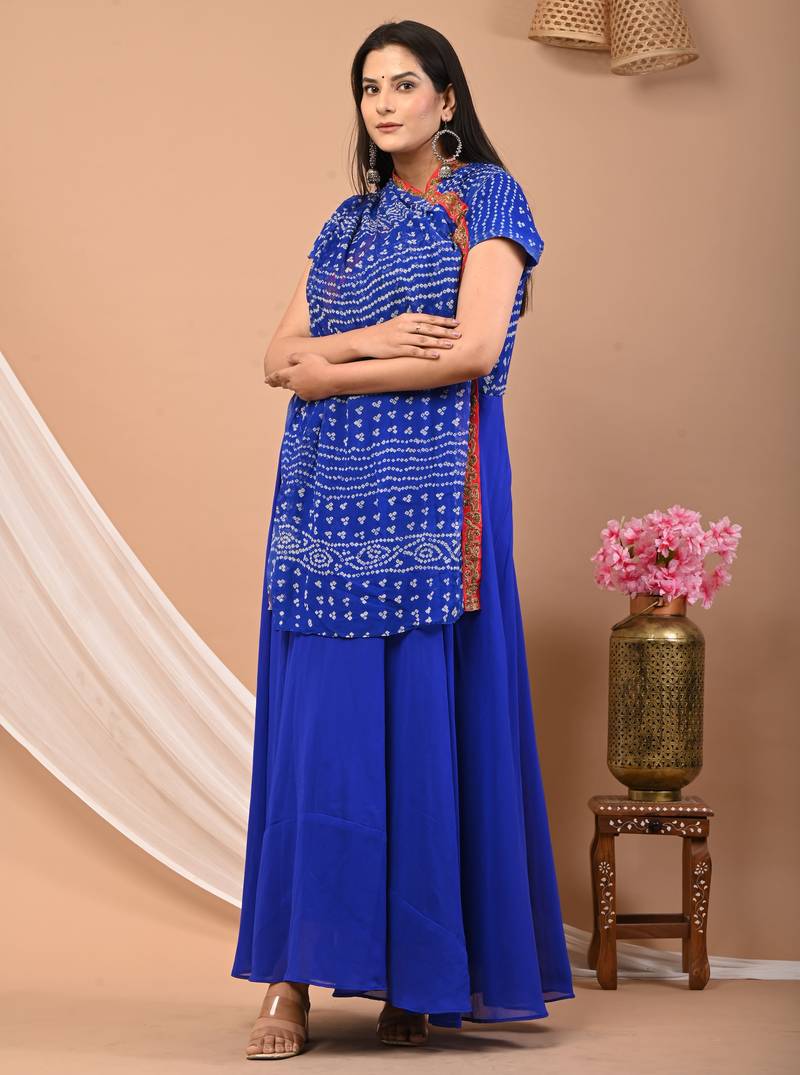 Blue bandhej georgette dress