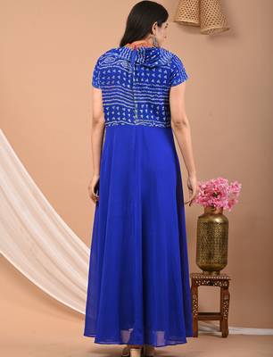 Blue bandhej georgette dress 4
