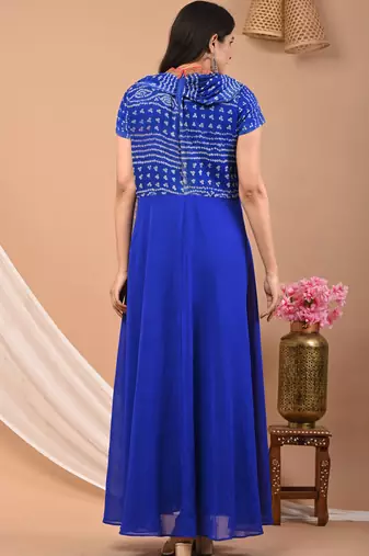 Blue bandhej georgette dress
