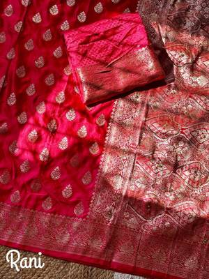 Red Color hand work khatli cutdana on pallu art silk saree 1