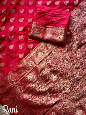 Red Color hand work khatli cutdana on pallu art silk saree 2