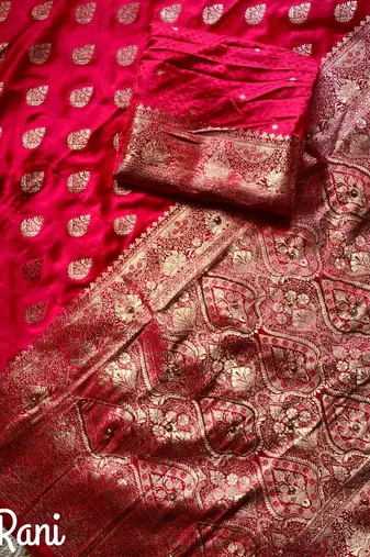Red Color hand work khatli cutdana on pallu art silk saree