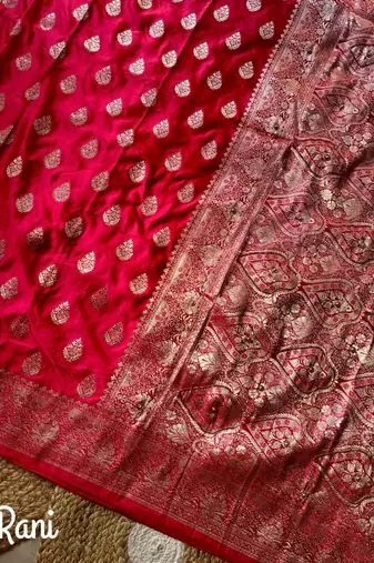 Red Color hand work khatli cutdana on pallu art silk saree