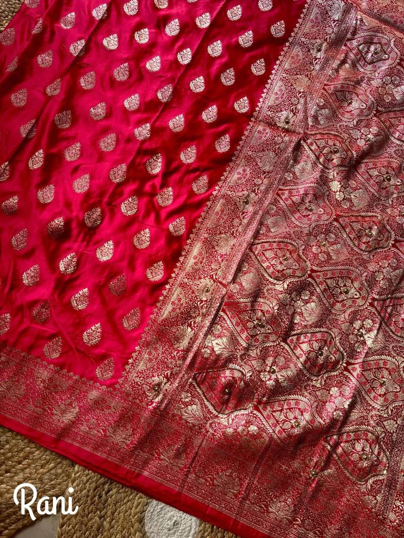 Red Color hand work khatli cutdana on pallu Silk Saree