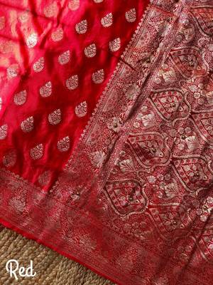Red Color hand work khatli cutdana on pallu art silk saree 4
