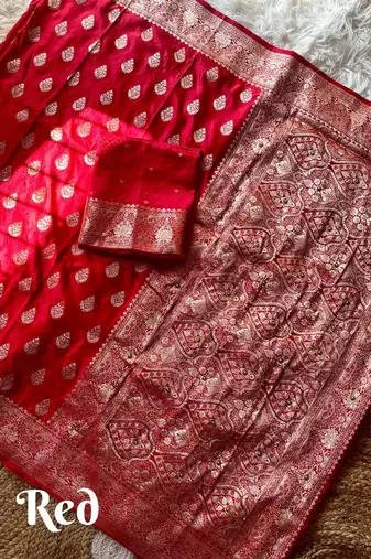 Red Color hand work khatli cutdana on pallu art silk saree