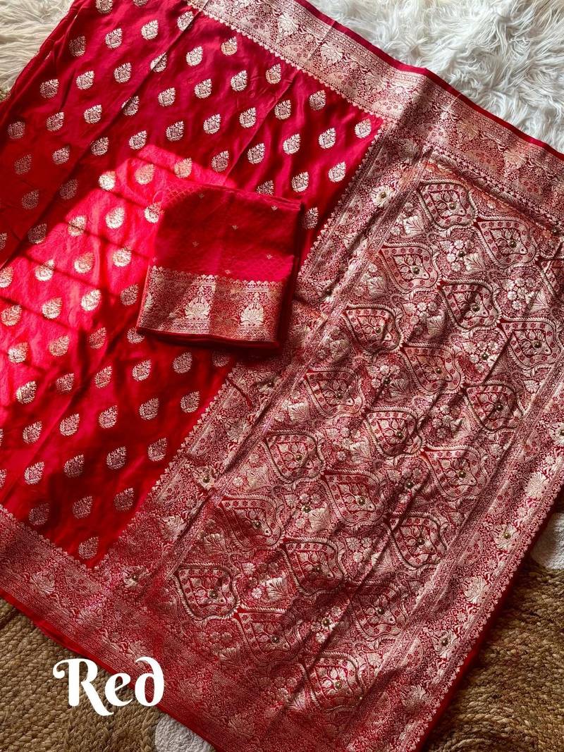 Red Color hand work khatli cutdana on pallu Silk Saree