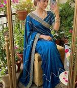 Blue Color embroidery sequence work Silk Saree