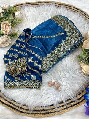 Blue Color embroidery sequence work art silk saree 3