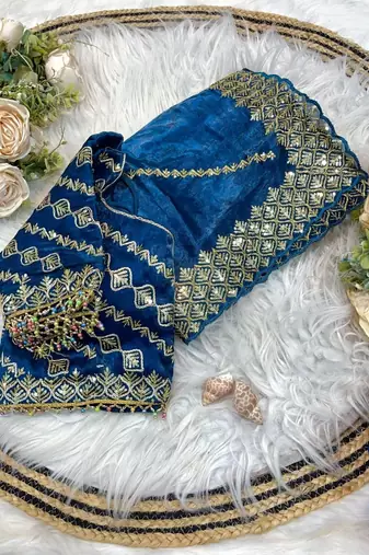 Blue Color embroidery sequence work art silk saree