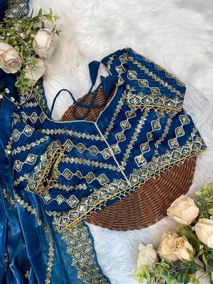 Blue Color embroidery sequence work art silk saree 5
