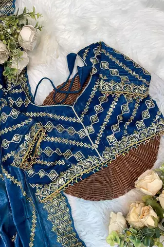 Blue Color embroidery sequence work art silk saree