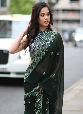Green Color embroidery sequence work art silk saree 2