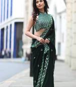 Green Color embroidery sequence work art silk saree