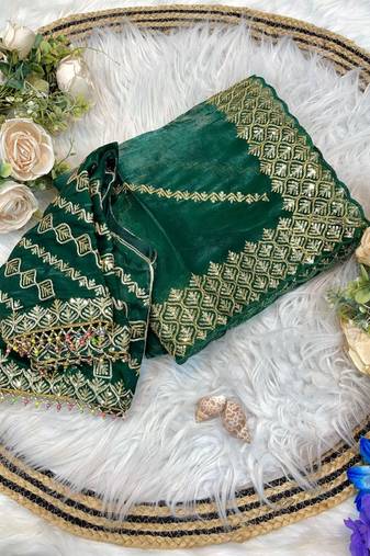 Green Color embroidery sequence work Silk Saree