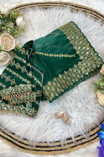Green Color embroidery sequence work Silk Saree