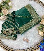 Green Color embroidery sequence work Silk Saree