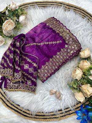 Lavender Color embroidery sequence work art silk saree 3