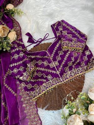 Lavender Color embroidery sequence work art silk saree 5
